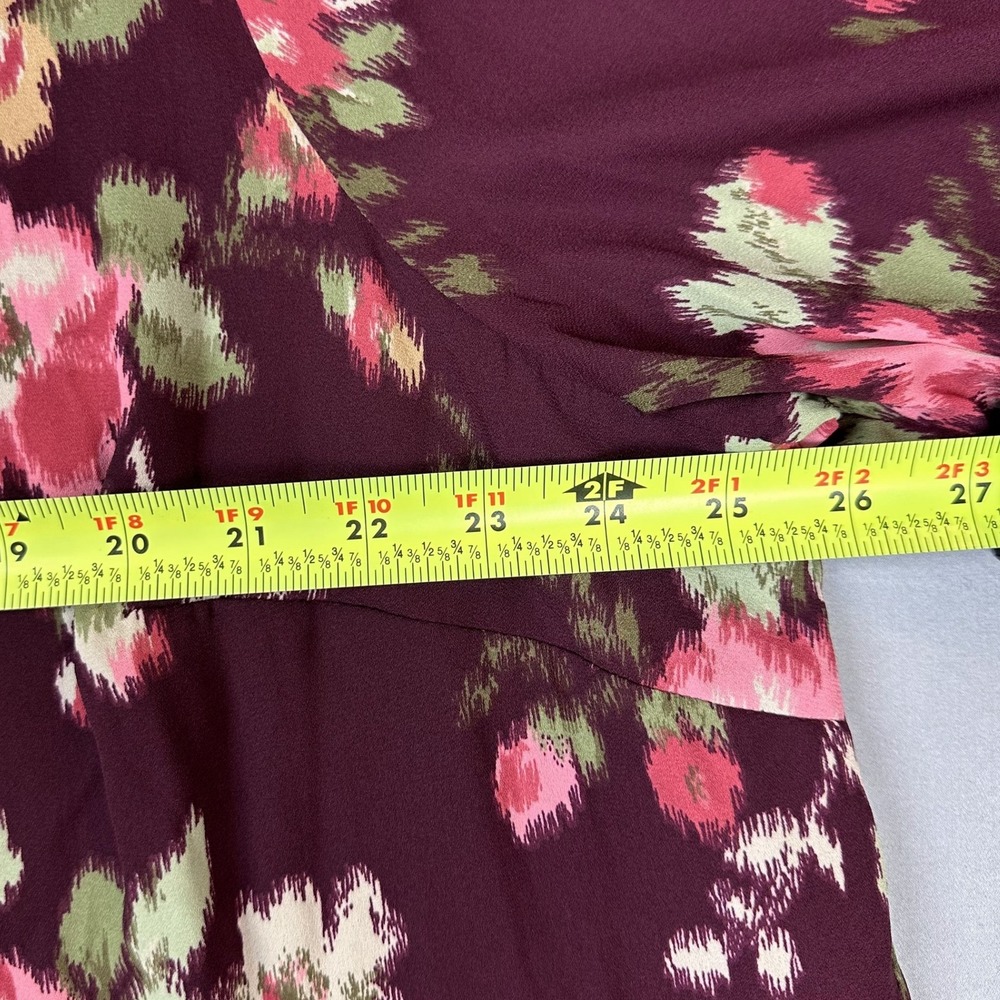 Women Tulip Back Top 2X Burgundy Pink Floral Print 3/4 Sleeve Tunic Dark Cottage - Picture 6 of 13